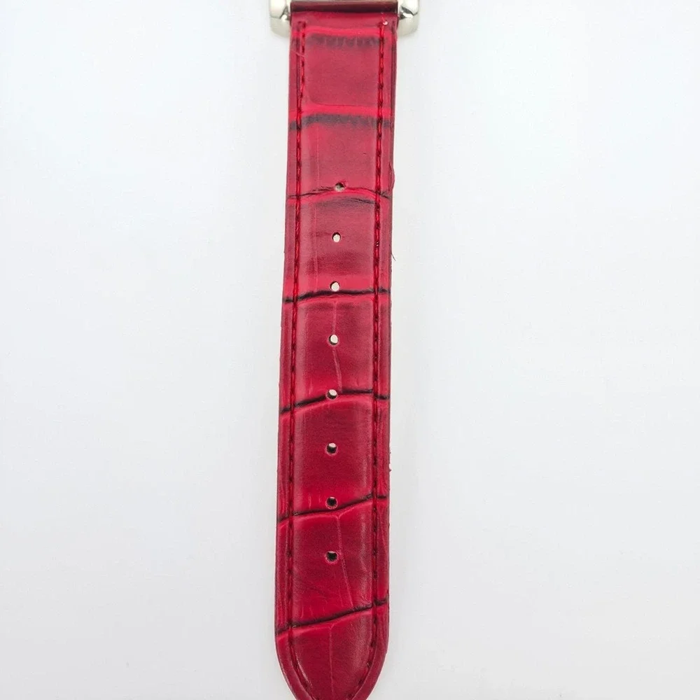 Ladies Watch Rectangle Stainless Steel Case Red Alligator Leather Band 8